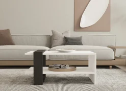 Tavolino da Salotto Bianco Nero Antracite un Vano Forma Rettangolare 80x55x35h cm, Colore Struttura Nero - Cigliano