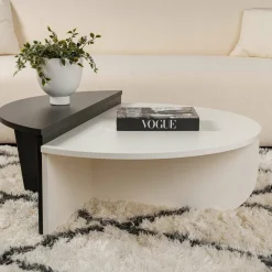 Tavolino da Salotto Bianco Nero Forma Fantasia Colore Struttura Nero 90x60x35h cm, Materiale Piano in Legno Nobilitato - Mansue