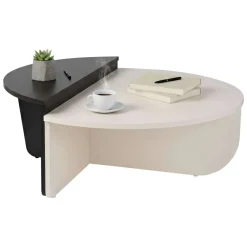 Tavolino da Salotto Bianco Nero Forma Fantasia Colore Struttura Nero 90x60x35h cm, Materiale Piano in Legno Nobilitato - Mansue