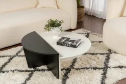 Tavolino da Salotto Bianco Nero Forma Fantasia Colore Struttura Nero 90x60x35h cm, Materiale Piano in Legno Nobilitato - Mansue