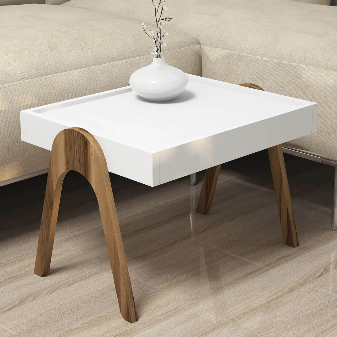 Tavolino da Salotto Bianco Noce Marrone set 3 Pezzi Impilabili Forma Rettangolare 54x40x64h cm, Colore Struttura Marrone - Strembo