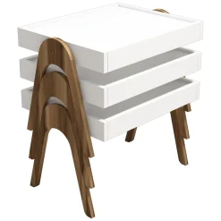 Tavolino da Salotto Bianco Noce Marrone set 3 Pezzi Impilabili Forma Rettangolare 54x40x64h cm, Colore Struttura Marrone - Strembo