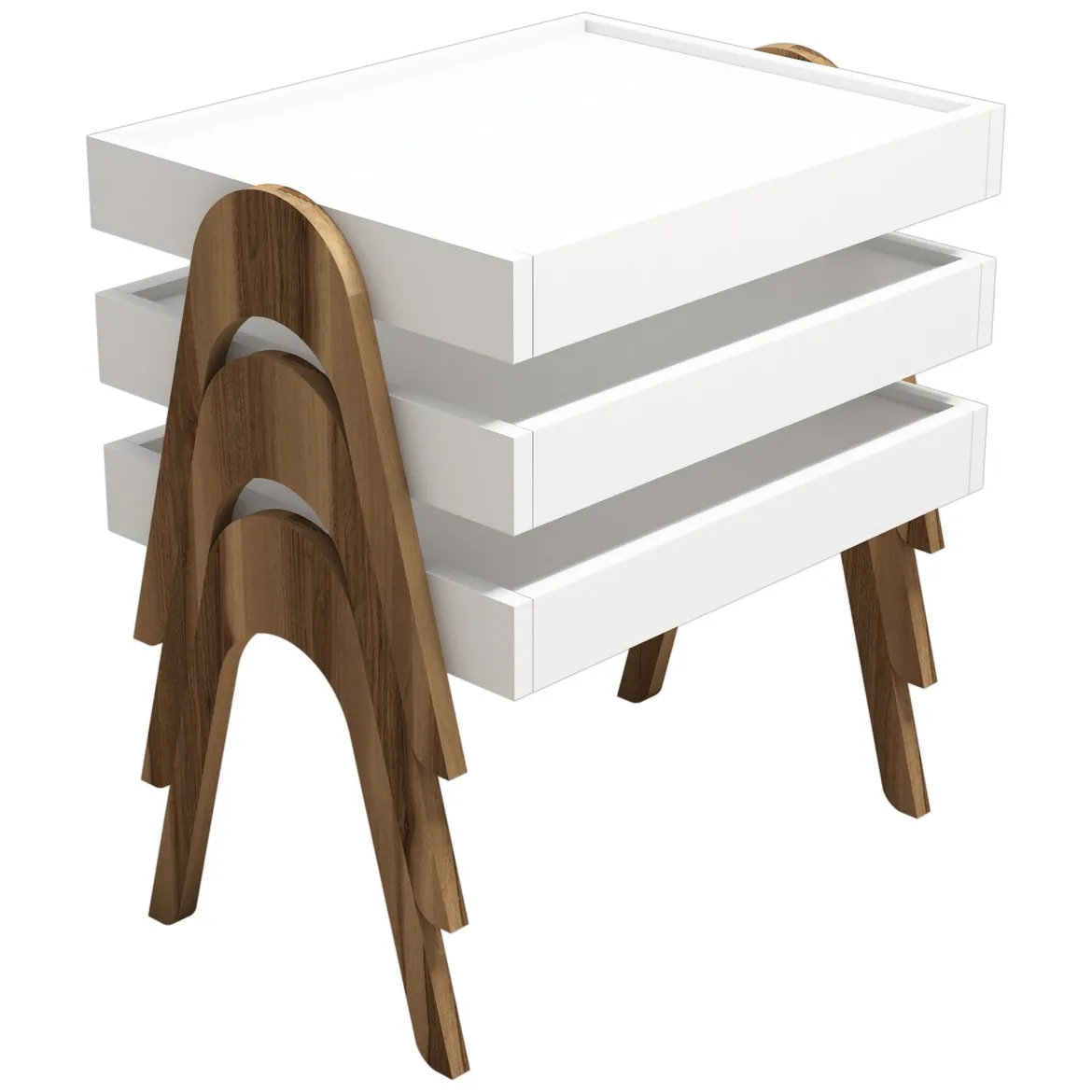 Tavolino da Salotto Bianco Noce Marrone set 3 Pezzi Impilabili Forma Rettangolare 54x40x64h cm, Colore Struttura Marrone - Strembo
