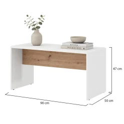 Tavolino da Salotto Bianco Opaco Marrone Rovere Nodi Forma Rettangolare Colore Ripiano Bianco 90x50x47h cm, Colore Struttura Marrone - Limatola