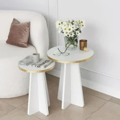 Tavolino da Salotto Bianco oro Modulabile Forma Rotondo 40x40x50h cm, Colore Struttura oro - Cardito