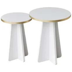 Tavolino da Salotto Bianco oro Modulabile Forma Rotondo 40x40x50h cm, Colore Struttura oro - Cardito