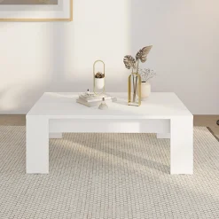Tavolino da Salotto Bianco Piano Effetto Doghe Forma Rettangolare 120x67x43h cm, Colore Ripiano Bianco - Bertona