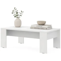 Tavolino da Salotto Bianco Piano Effetto Doghe Forma Rettangolare 120x67x43h cm, Colore Ripiano Bianco - Bertona