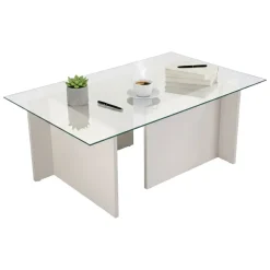Tavolino da Salotto Bianco Portariviste Forma Rettangolare 105x65x40h cm, Materiale Piano in Vetro - Azriel