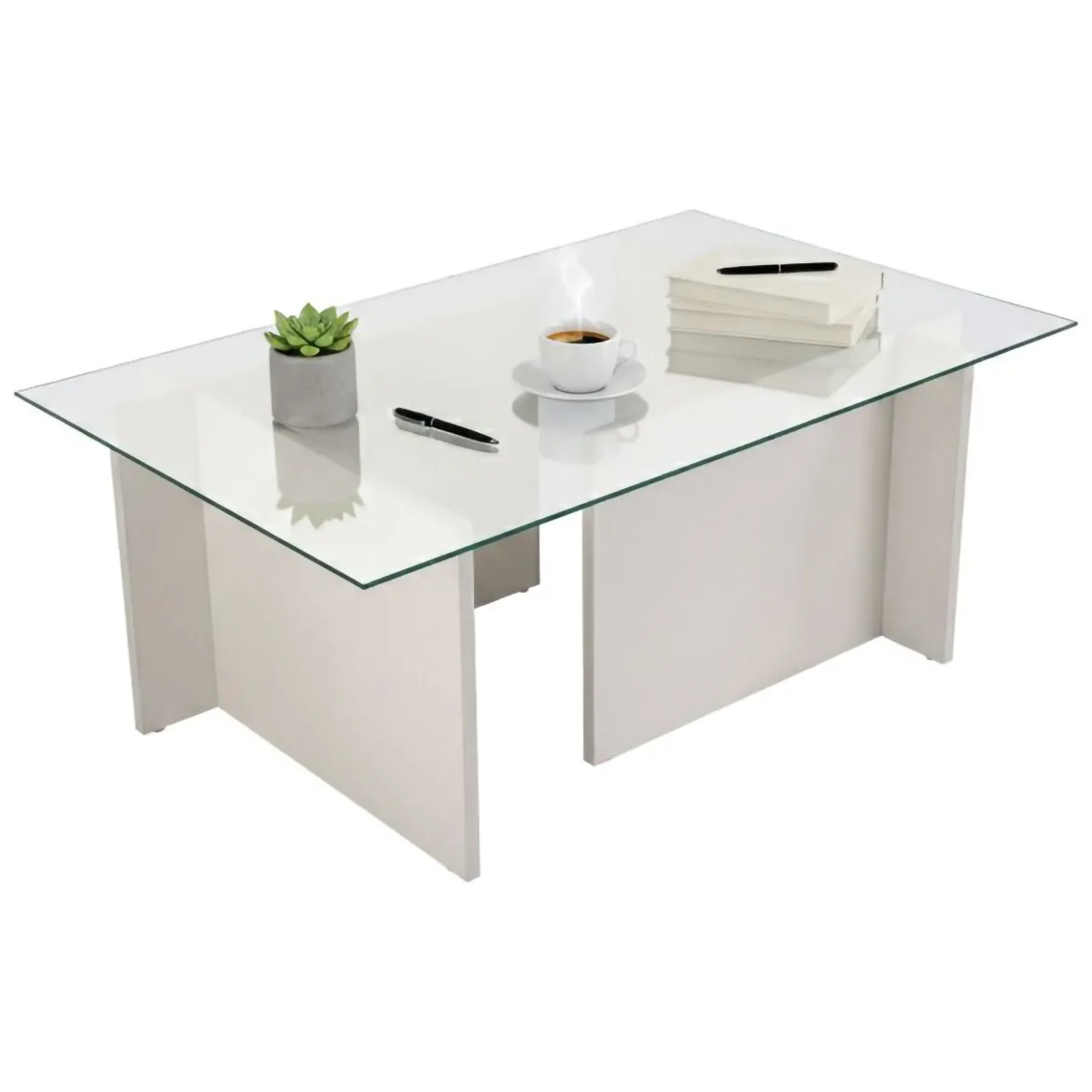 Tavolino da Salotto Bianco Portariviste Forma Rettangolare 105x65x40h cm, Materiale Piano in Vetro - Azriel