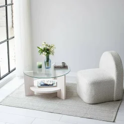 Tavolino da Salotto Bianco Portariviste Forma Rotonda 75x75x40h cm, Materiale Piano in Vetro - Felino