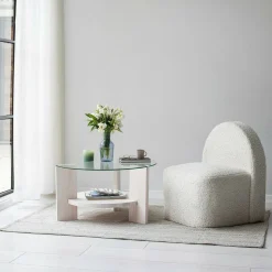 Tavolino da Salotto Bianco Portariviste Forma Rotonda 75x75x40h cm, Materiale Piano in Vetro - Felino