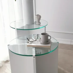 Tavolino da Salotto Bianco set 2 Pezzi Vetro Temperato Forma Rotondo 70x70x38h cm, Materiale Piano in Vetro - Genga