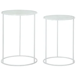 Tavolino da Salotto Bianco Trasparente set da 2 Forma Rotondo 43x43x60h cm, Colore Ripiano Trasparente - Chamba