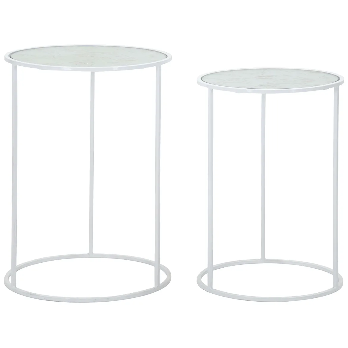 Tavolino da Salotto Bianco Trasparente set da 2 Forma Rotondo 43x43x60h cm, Colore Ripiano Trasparente - Chamba