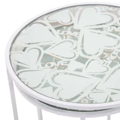 Tavolino da Salotto Bianco Trasparente set da 2 Forma Rotondo 43x43x60h cm, Colore Ripiano Trasparente - Chamba