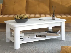 Tavolino da Salotto Bianco un Vano Forma Rettangolare 124x60x45h cm, Materiale Piano in Legno Nobilitato - Pella