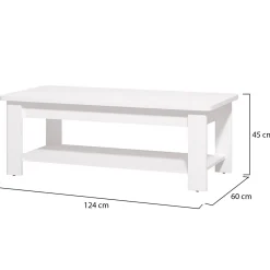 Tavolino da Salotto Bianco un Vano Forma Rettangolare 124x60x45h cm, Materiale Piano in Legno Nobilitato - Pella