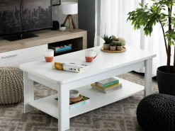 Tavolino da Salotto Bianco un Vano Forma Rettangolare 124x60x45h cm, Materiale Piano in Legno Nobilitato - Pella