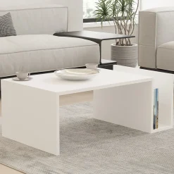 Tavolino da Salotto Bianco un Vano Forma Rettangolare 90.5x50.5x41.5h cm, Materiale Piano in Legno Nobilitato - Piraino