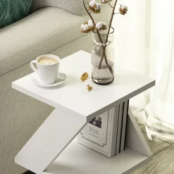 Tavolino da Salotto Bianco 2 Vani Forma Rettangolare 30x30x50h cm, Materiale Piano in Legno Nobilitato - Rubiana