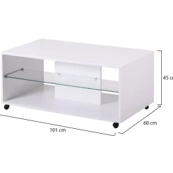 Tavolino da Salotto Bianco 3 Vani Forma Rettangolare 101x58x53.5h cm, Materiale Piano in Legno Nobilitato - Vervio