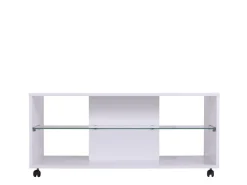 Tavolino da Salotto Bianco 3 Vani Forma Rettangolare 101x58x53.5h cm, Materiale Piano in Legno Nobilitato - Vervio