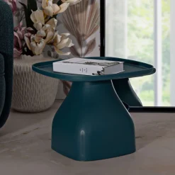 Tavolino da Salotto blu Adatto per Indoor/outdoor Angoli Arrotondati Forma Quadrato 48x48x38h cm, Colore Ripiano blu - Midelt