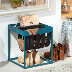 Tavolino da Salotto blu Forma Quadrata Materiale Piano in Metallo 35x40x35h cm, Colore Ripiano blu - Limana