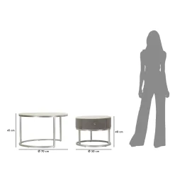 Tavolino da Salotto Grigio Argento un Cassetto Rivestimento in Tessuto Imbottito Modulabile 70x70x45h cm, un Vano - Daza