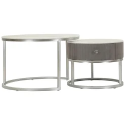 Tavolino da Salotto Grigio Argento un Cassetto Rivestimento in Tessuto Imbottito Modulabile 70x70x45h cm, un Vano - Daza