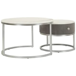 Tavolino da Salotto Grigio Argento un Cassetto Rivestimento in Tessuto Imbottito Modulabile 70x70x45h cm, un Vano - Daza