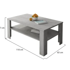 Tavolino da Salotto Grigio Cemento un Vano Forma Rettangolare 110x65x47h cm, Sfumatura Colore Ripiano Cemento - Rora