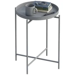 Tavolino da Salotto Grigio Chiaro Forma Rotondo Materiale Piano in Metallo 46x46x56h cm, Colore Ripiano Grigio - Gombito
