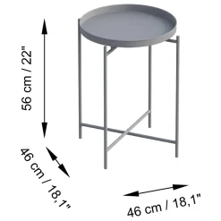 Tavolino da Salotto Grigio Chiaro Forma Rotondo Materiale Piano in Metallo 46x46x56h cm, Colore Ripiano Grigio - Gombito