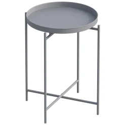 Tavolino da Salotto Grigio Chiaro Forma Rotondo Materiale Piano in Metallo 46x46x56h cm, Colore Ripiano Grigio - Gombito