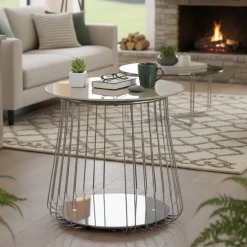 Tavolino da Salotto Grigio Forma Circolare Materiale Piano in Metallo 50x50x50h cm, Colore Ripiano Grigio - Cavalese