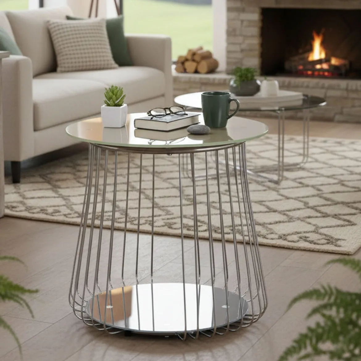Tavolino da Salotto Grigio Forma Rettangolare Materiale Piano in Vetro 105x65x40h cm, Colore Ripiano Trasparente - Azriel