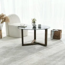 Tavolino da Salotto Grigio Noce Effetto Fume Forma Rotonda 75x75x40h cm, Materiale Struttura in Vetro - Luigia