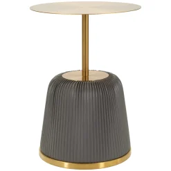 Tavolino da Salotto Grigio oro set da 2, Disegni con Farfalle Forma Rotondo 41x41x55h cm, Colore Ripiano Trasparente - Dhulik