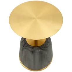 Tavolino da Salotto Grigio oro set da 2, Disegni con Farfalle Forma Rotondo 41x41x55h cm, Colore Ripiano Trasparente - Dhulik