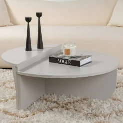 Tavolino da Salotto Grigio Peso Massimo Supportato 15 kg Forma Ovale 90x60x35h cm, Materiale Piano in Legno Nobilitato - Mansue
