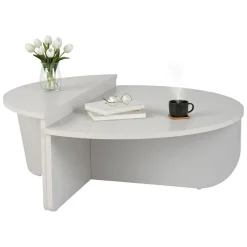 Tavolino da Salotto Grigio Peso Massimo Supportato 15 kg Forma Ovale 90x60x35h cm, Materiale Piano in Legno Nobilitato - Mansue