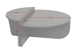 Tavolino da Salotto Grigio Peso Massimo Supportato 15 kg Forma Ovale 90x60x35h cm, Materiale Piano in Legno Nobilitato - Mansue