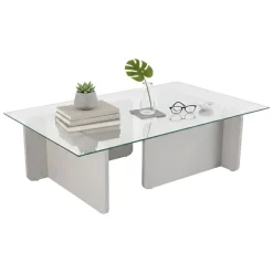 Tavolino da Salotto Grigio Portariviste Forma Rettangolare 105x65x30h cm, Materiale Piano in Vetro - Kallias