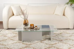 Tavolino da Salotto Grigio Portariviste Forma Rettangolare 105x65x30h cm, Materiale Piano in Vetro - Kallias
