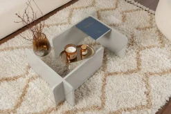 Tavolino da Salotto Grigio Portariviste Forma Rettangolare 105x65x30h cm, Materiale Piano in Vetro - Kallias