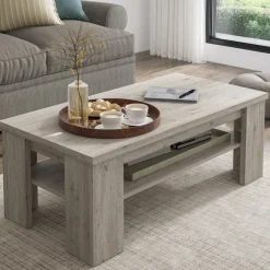 Tavolino da Salotto Grigio Rovere Grigio un Vano Forma Rettangolare 130x67x41h cm, Sfumatura Colore Ripiano Rovere Grigio - Carlazzo