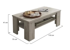 Tavolino da Salotto Grigio Rovere Grigio un Vano Forma Rettangolare 130x67x41h cm, Sfumatura Colore Ripiano Rovere Grigio - Carlazzo