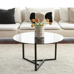 Tavolino da Salotto Grigio Tortora Nero un Vano Forma Rettangolare 90x60x40h cm, Colore Ripiano Trasparente - Mina